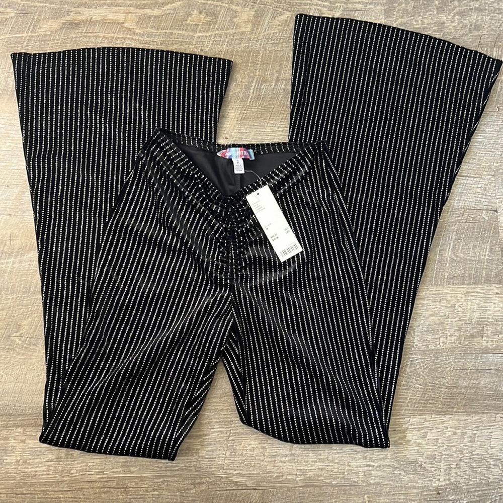 NWT Urban Outfitters Black Sparkly Flare Velvet Pants Size Small